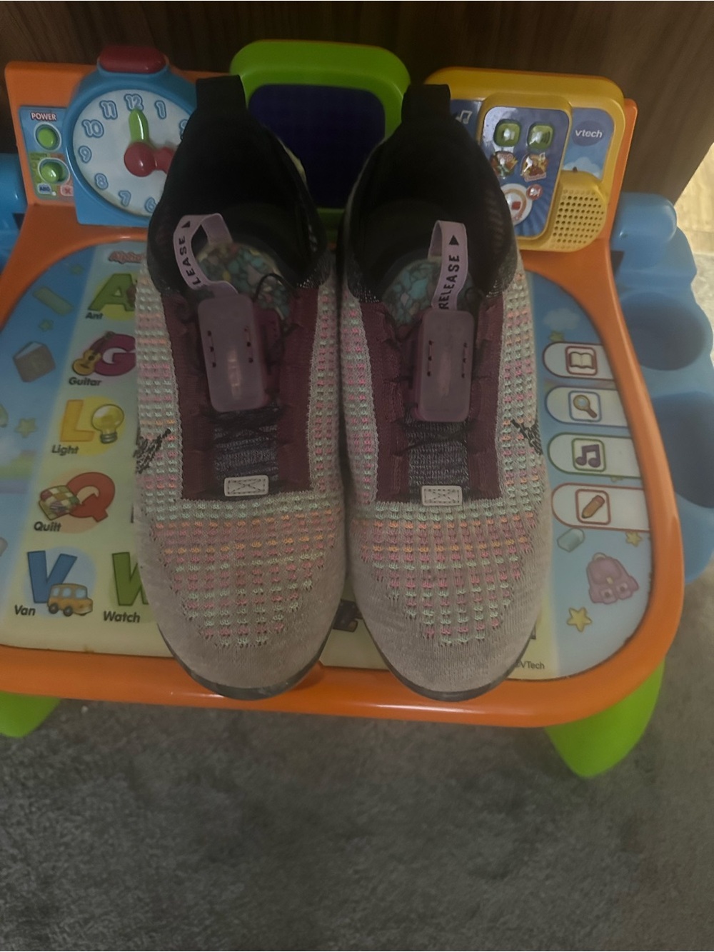 Nike Kids Slip-On Athletic Shoes in Pink, Gray and Purple